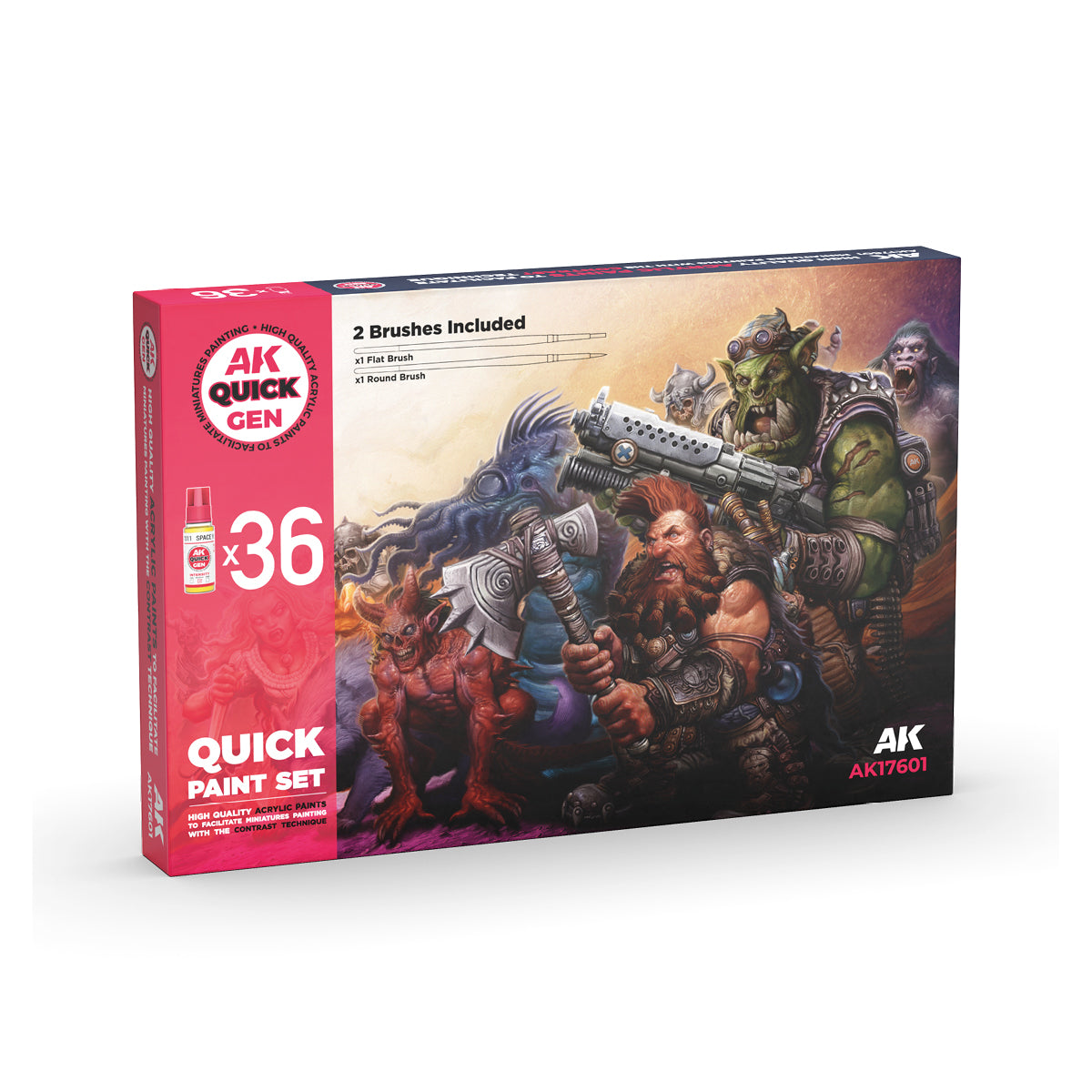 AK - Quick Gen Set - Quick paint set 36 quick gen colors (+2 brushes)