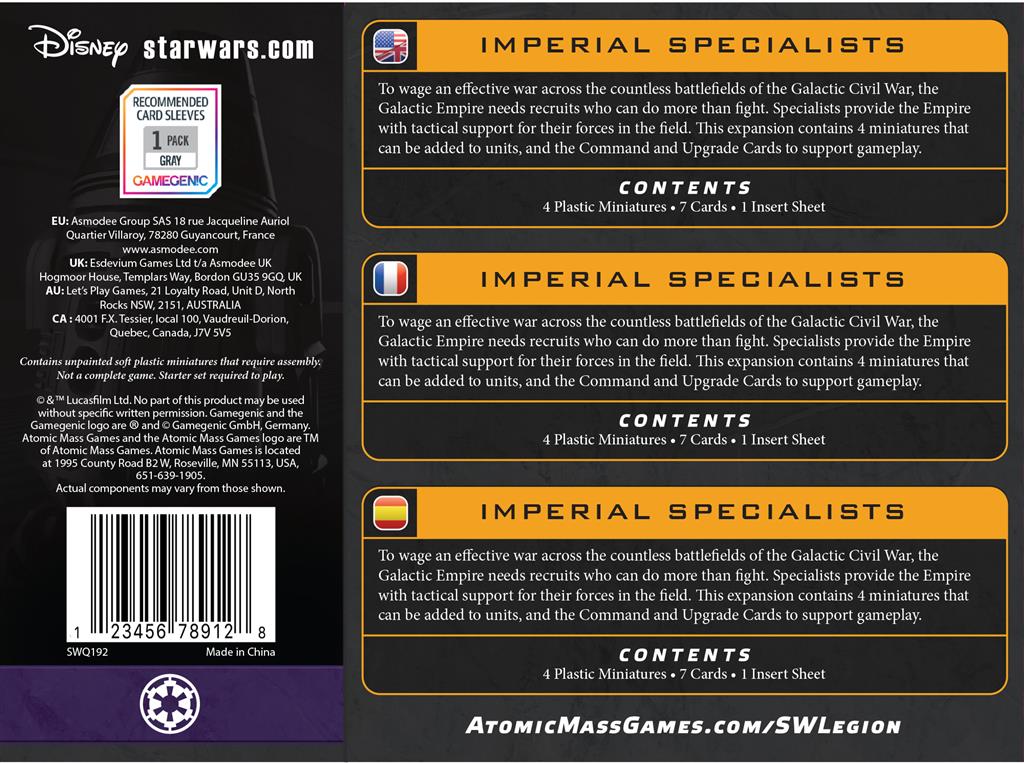 Star Wars Légion : Spécialistes Impériaux (Réédition)