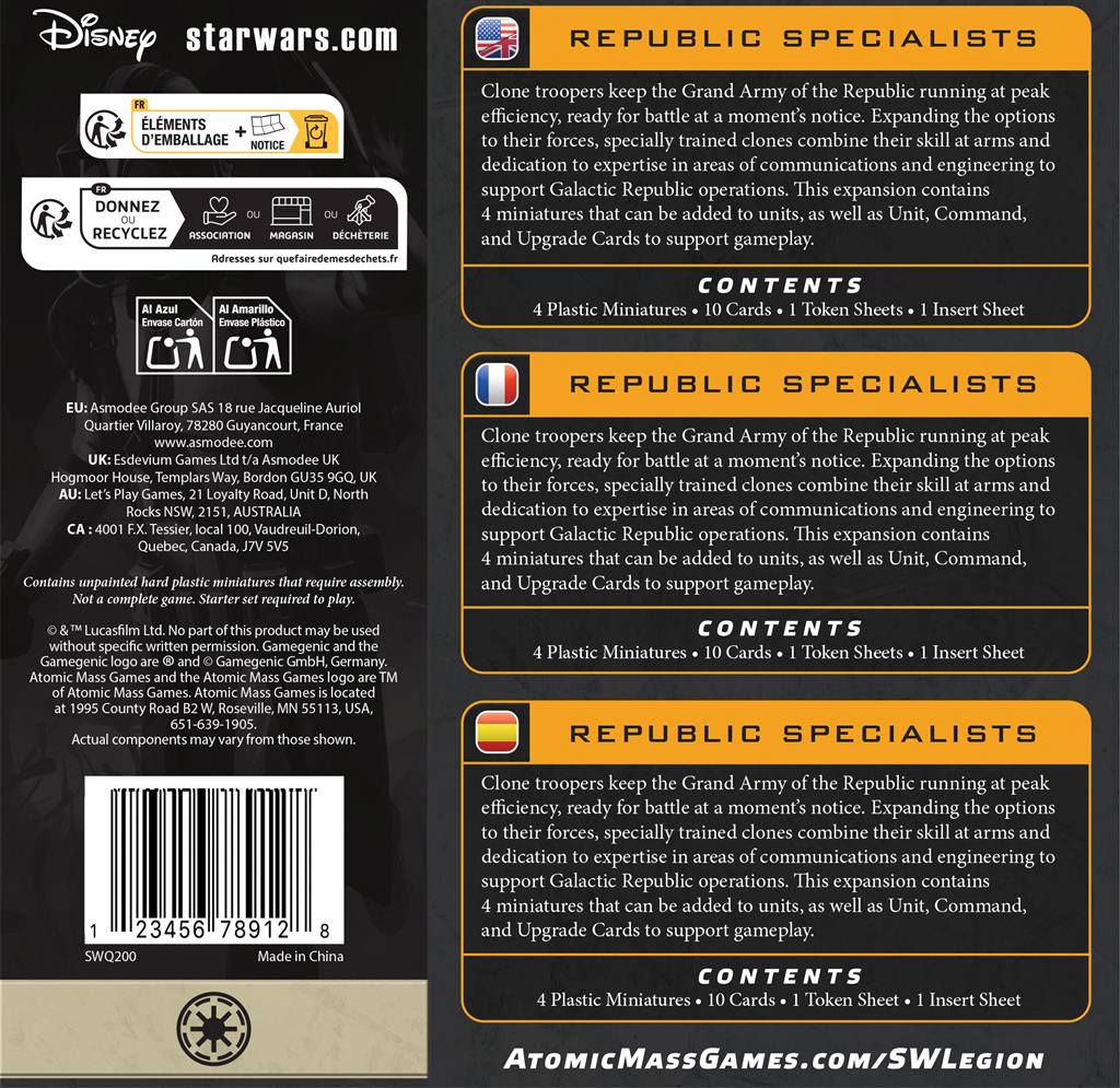 Star Wars Légion : Spécialistes de la République (Réédition)