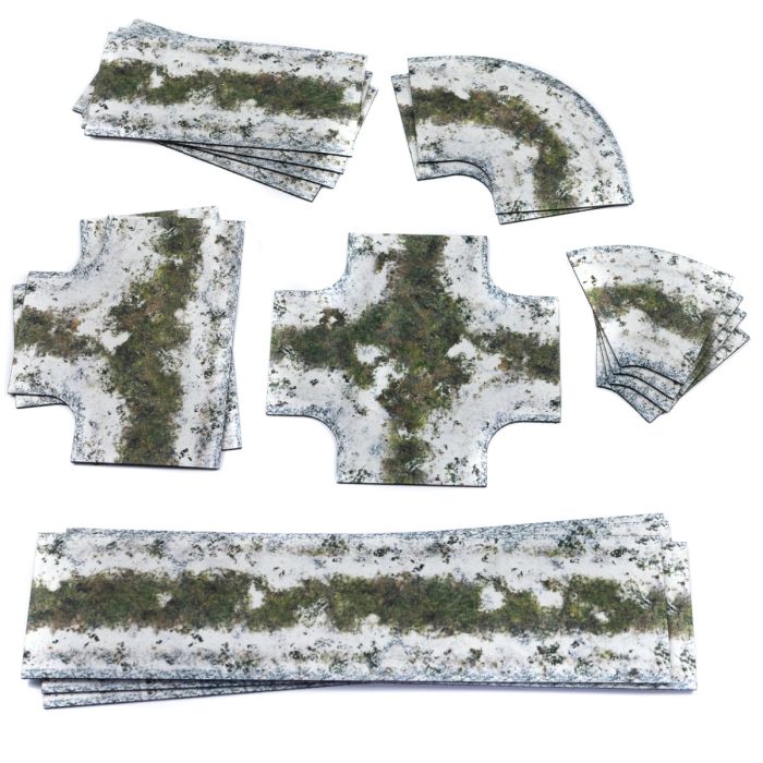 Rubber 2D terrain set – Winter muddy roads – 2D Road set 15mm