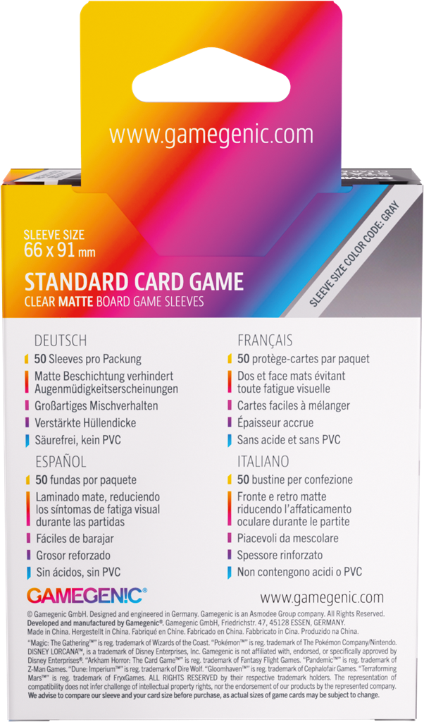 Gamegenic : Board Game Sleeves Standard Card Clear Matte