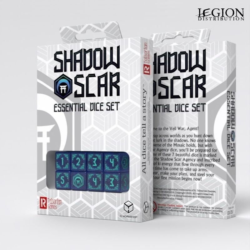 QWorkshop - Set de dés Essentiels Shadow Scar - bleu & Turquoise