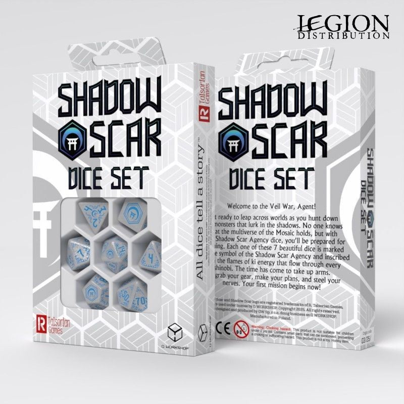 QWorkshop - Set de dés Shadow Scar - blanc & bleu