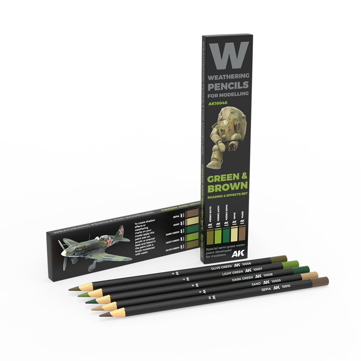 Watercolor - Pencil set green and brown camouflages