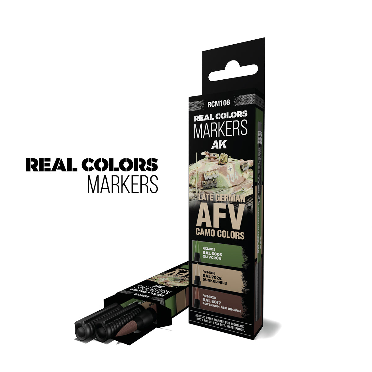 AK.Real.Colors.markers : LATE GERMAN AFV CAMO COLORS - SET 3 REAL COLORS MARKERS