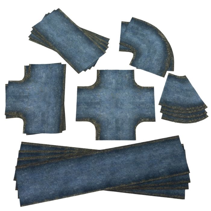 Rubber 2D terrain set – Old asphalt roads – 2D Road set 15mm