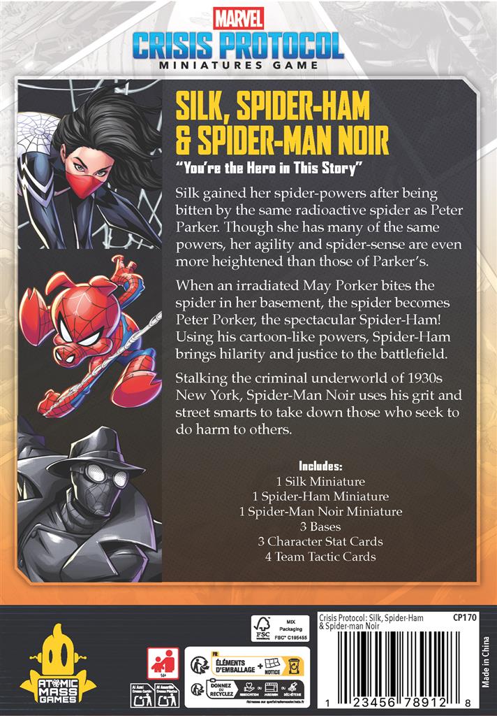 Marvel Crisis Protocol – Silk, Spider-Ham & Spider-Man Noir (Pack de personnages)