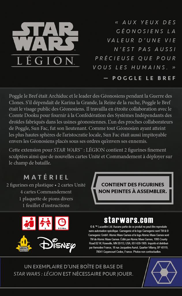 Star Wars Légion : Sun Fac & Poggle the Lesser (Extension Commandant/Agent)