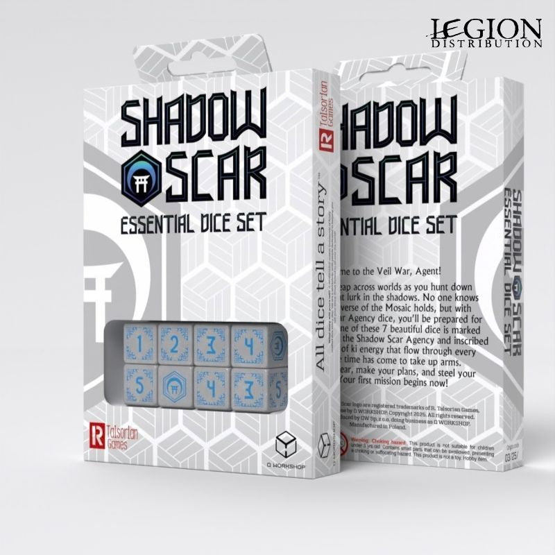 QWorkshop - Set de dés Essentiels Shadow Scar - blanc & bleu