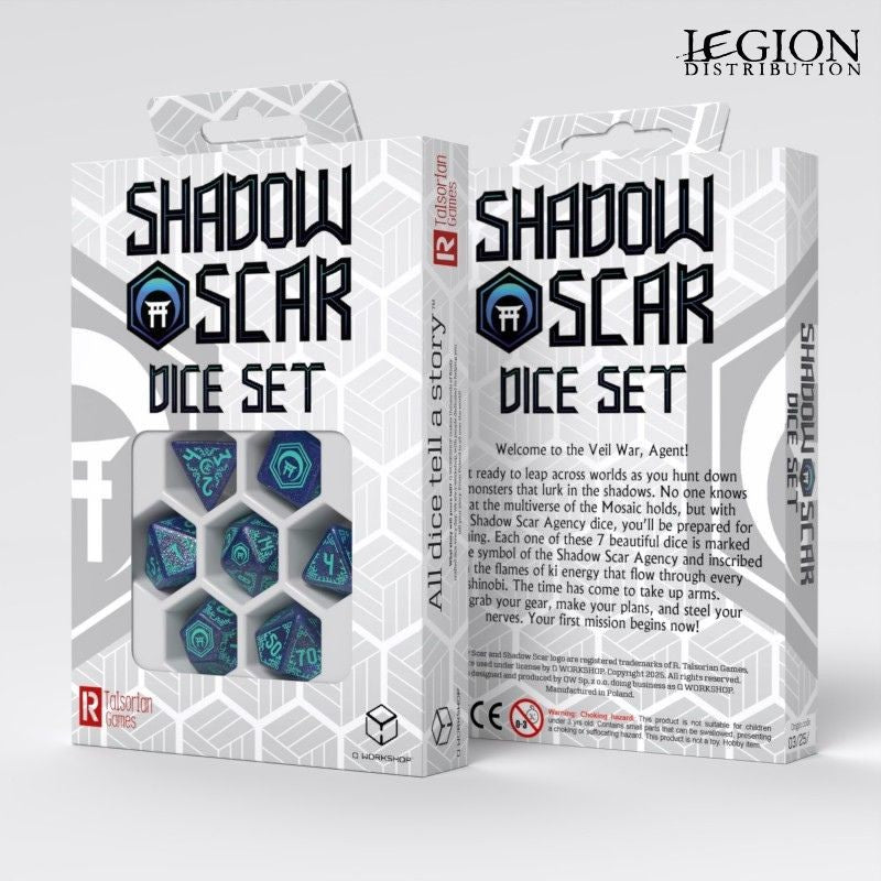 QWorkshop - Set de dés Shadow Scar - bleu & Turquoise