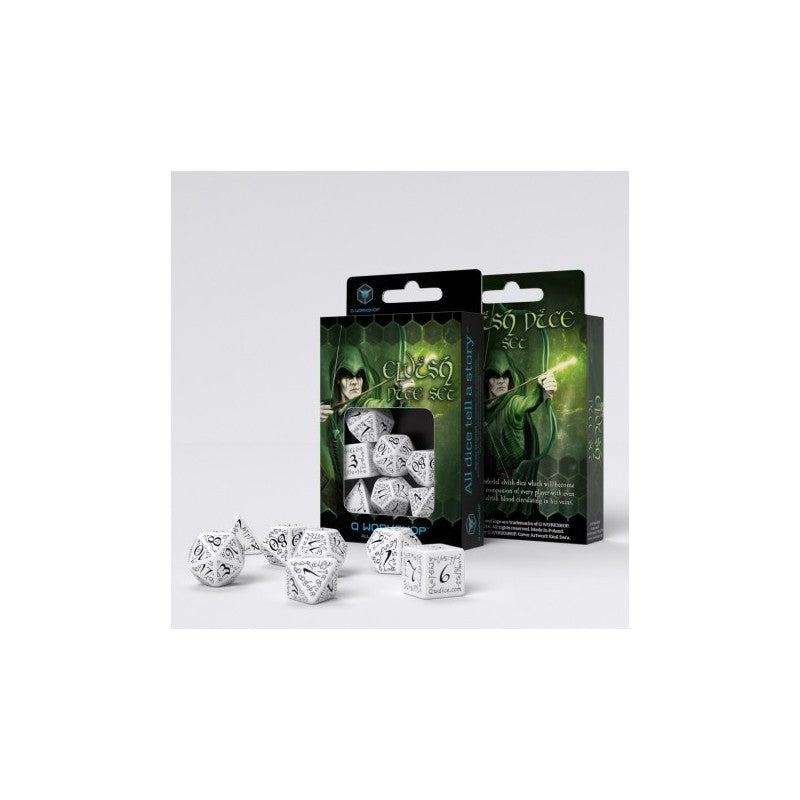 Set de Dés Elfique - Blanc & Noir (7)